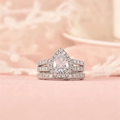 Newshe 4 Carats Wedding Teardrop Shape Engagement Ring Set for Women 925 Sterlin