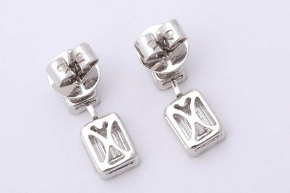 Emerald Cut Illusion Diamond Dangle Drop Earring  1.37 ct 18 k white gold