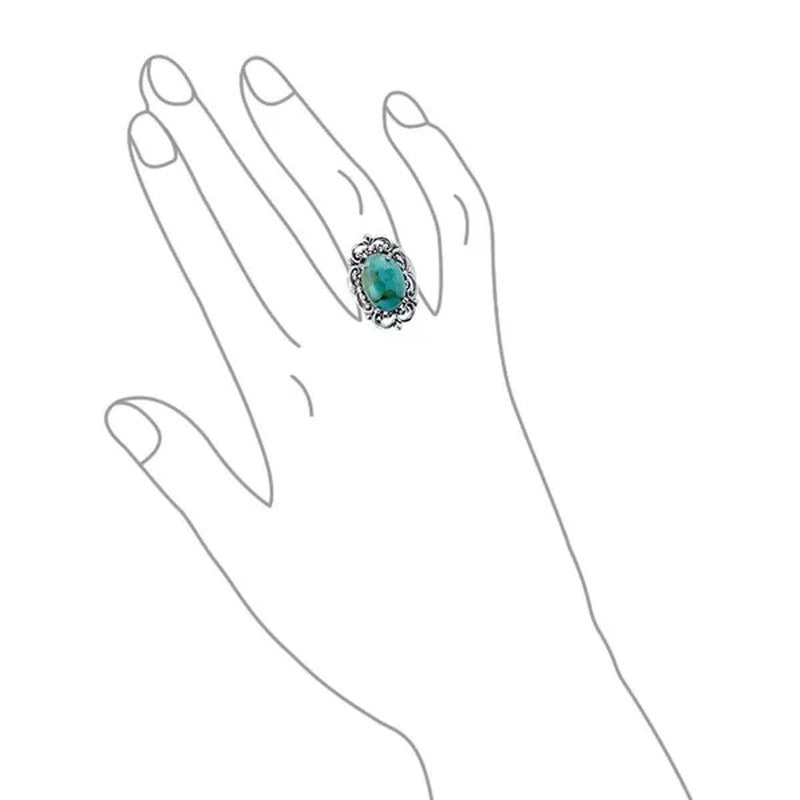 Vintage Oval Gemstone Turquoise Western Statement Ring Sterling Silver
