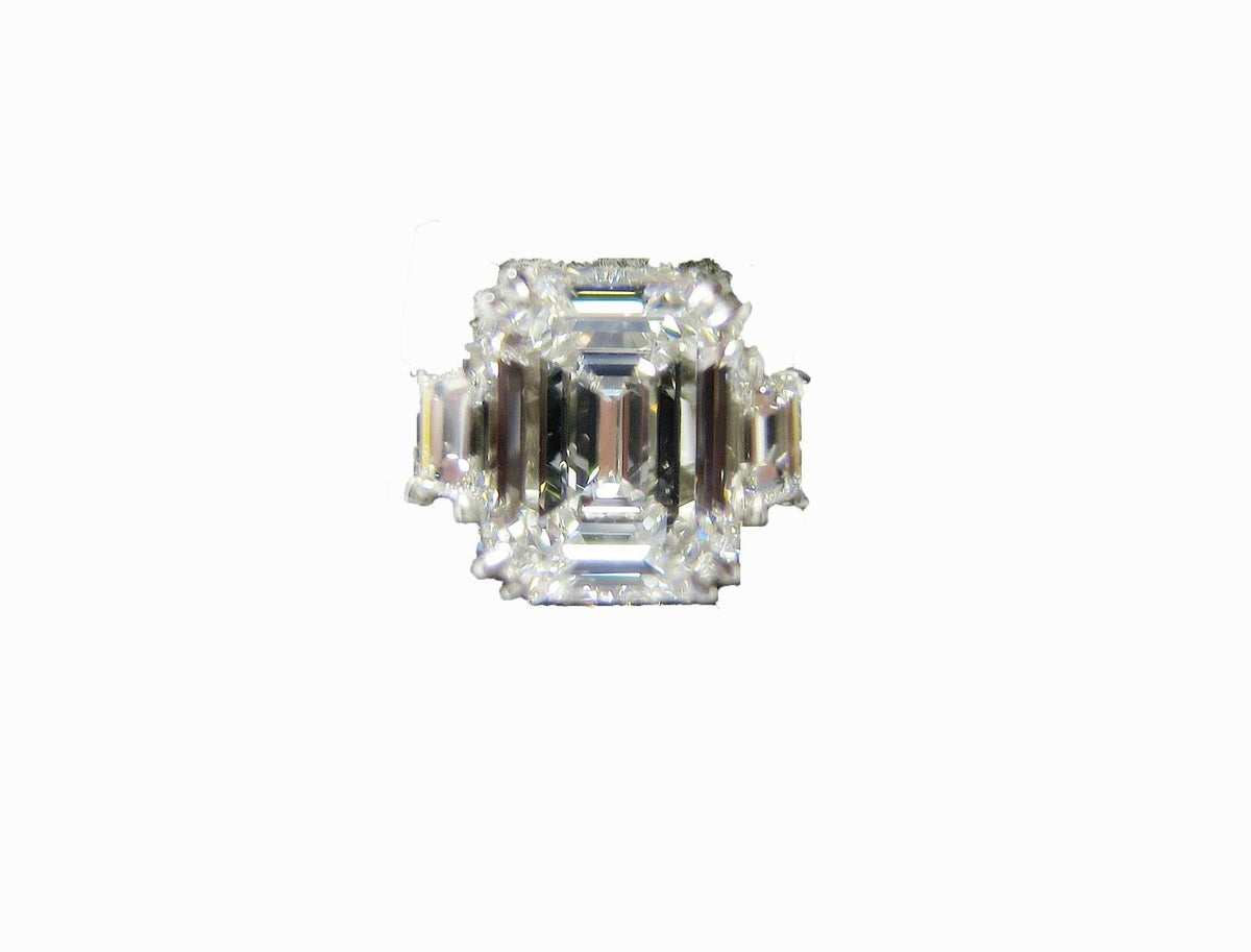F COLOR VS1 CLARITY EMERALD SHAPE SET TWO TRAPEZOID ENGAGEMENT RING