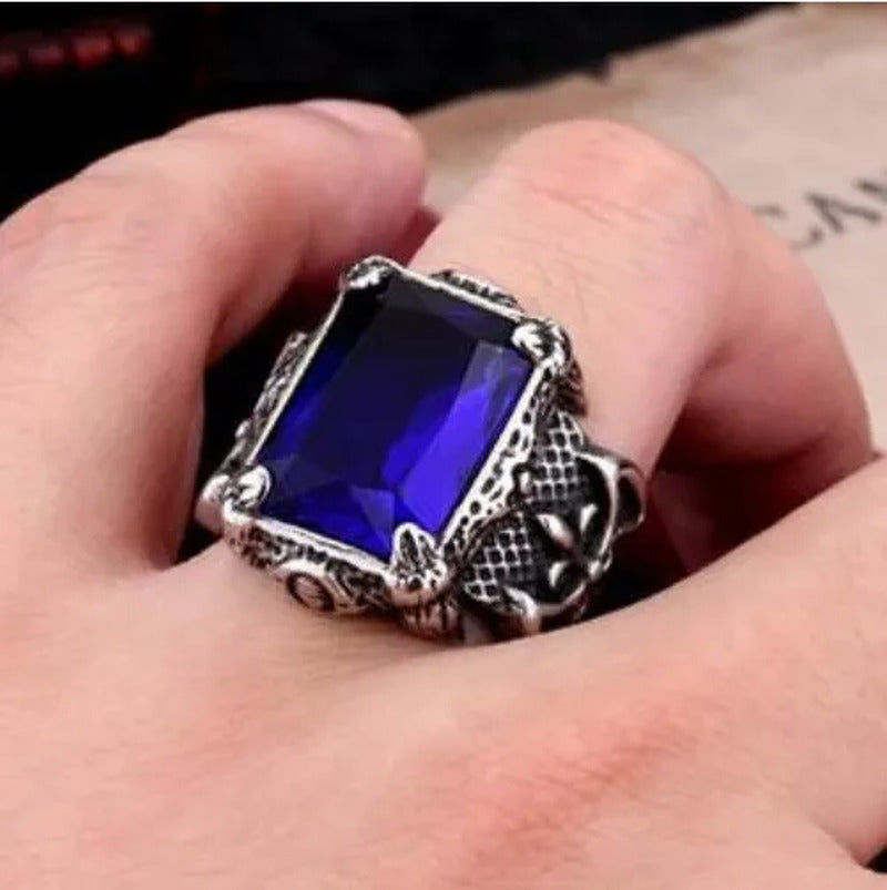 European Fashion Men'S Retro Style Big Gemstone Rings Elegant Ruby Finger Ring f