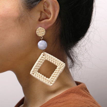 Green Hoop Earrings Diamond Earrings Creative Geometric Simple Ladies Metal Acry