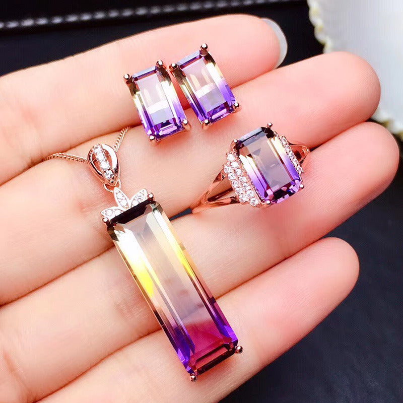 Amethyst Ring Pendant Earrings Sterling Silver Oversized Gem Living Mouth Hypoal