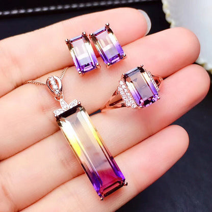 Amethyst Ring Pendant Earrings Sterling Silver Oversized Gem Living Mouth Hypoal