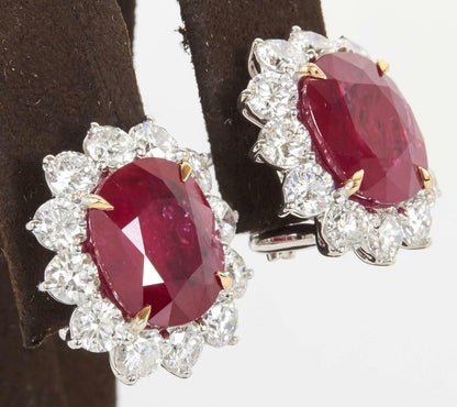 GIA CERTIFIED RUBIES OVAL SHAPE DIAMOND ROUND BRILLIANT SHAPE EARRING