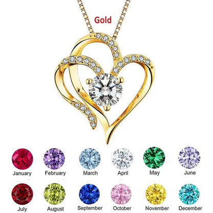 Double Heart Birthmonth Lucky Pendant Necklace for Women 12 Months Birthstone Di