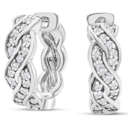 1/4 Carat Diamond Swirl Hoop Earrings, 1/2 Inch, Hidden Snap Backs for Women