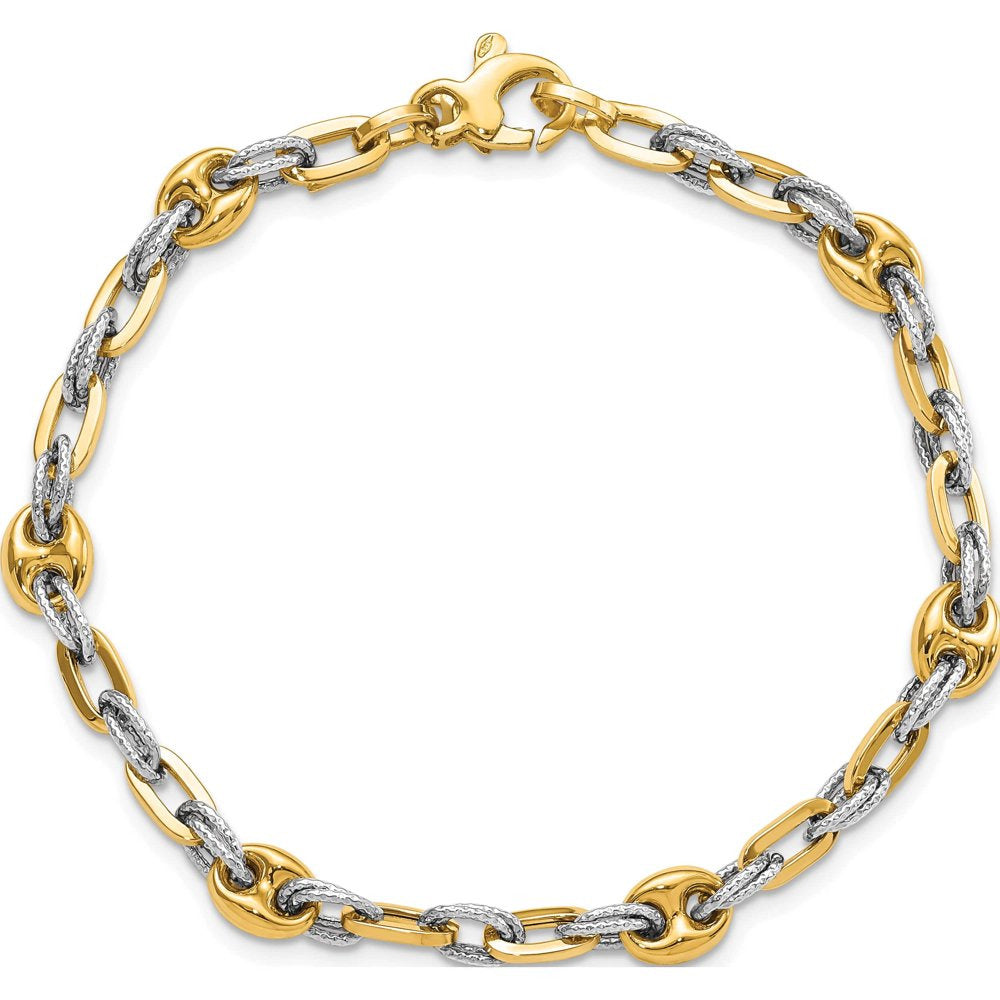 14K Two-Tone Textured Double Fancy Link Bracelet (7.5 X 6.2) Made in Italy Fb196