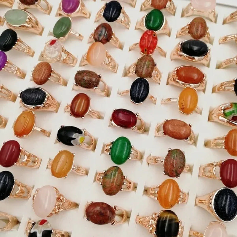 Mixed Wholesale 20Pcs/Gold-Plated Natural Gem Ring Printing Rose-Gold Women'S Je