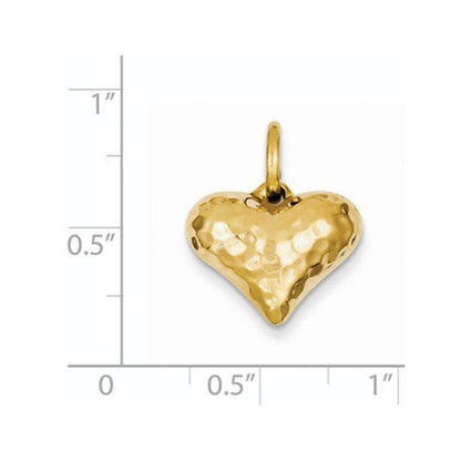 14K Yellow Gold Polished and Hammered 3-D Heart Pendant Charm (18Mm X 16Mm) with