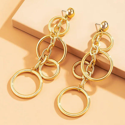 Women Punk Long Big Circle Link Chain Earrings Hiphop Large Drop Earrings Fashio