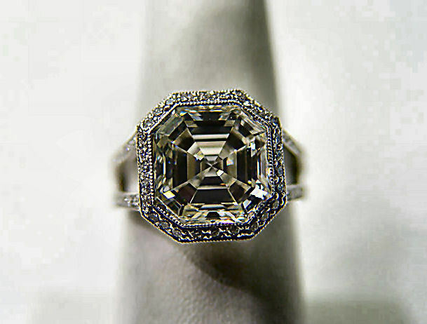 EGL CERTIFIED H COLOR VS2 CLARITY DIAMOND ASSCHER SHAPE CENTER ENGAGEMENT RING