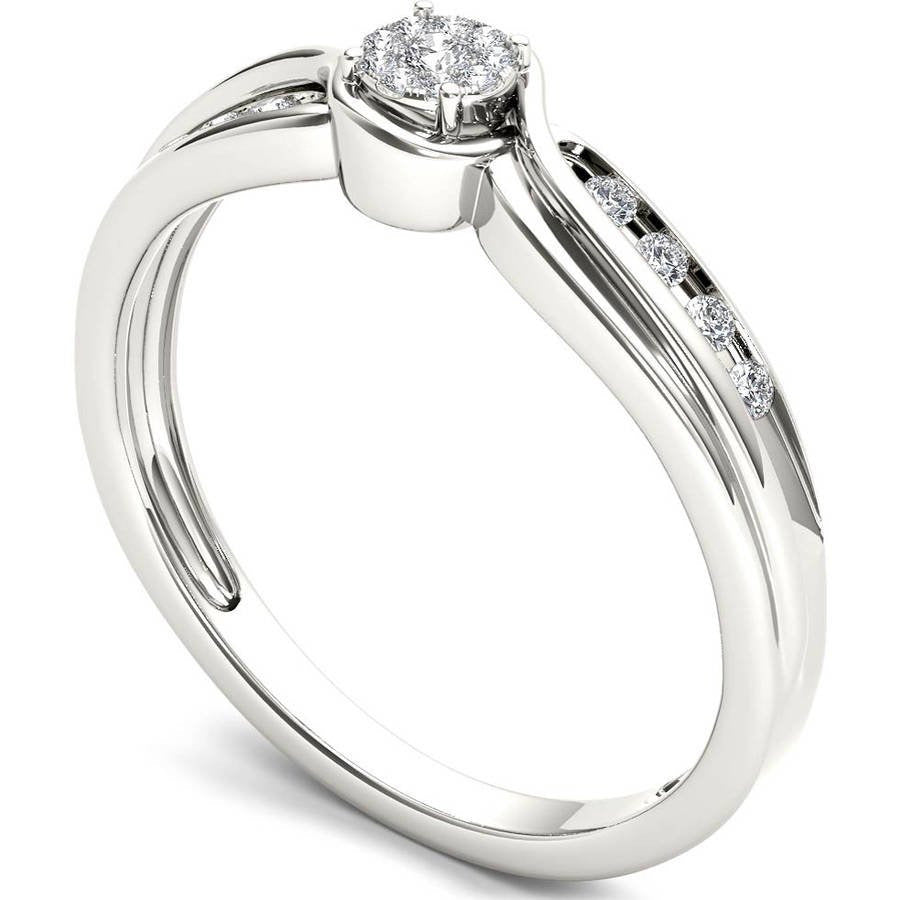 1/10 Carat T.W. Diamond Cluster 10Kt White Gold Engagement Ring