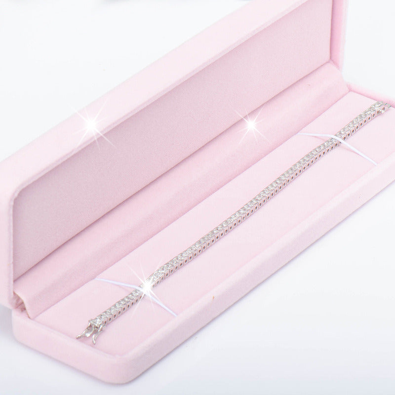 Sterling Silver Bracelet with Square Diamonds and Electroplated Real Gold