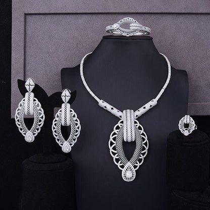 Luxury Party Square 4PCS Nigerian Jewelry Set for Women Wedding Zircon