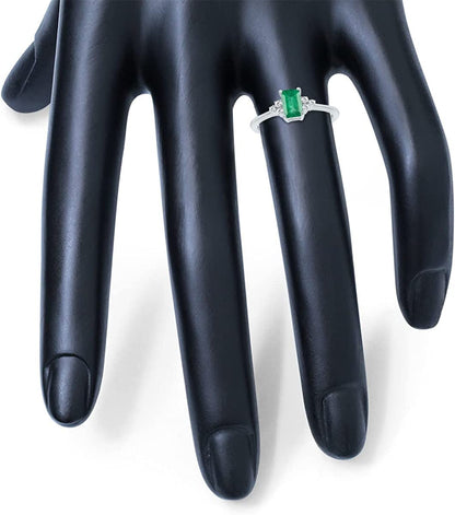 Gemstone and Diamond Ring in 10K White Gold (Available in Emerald, Sapphire, Blu