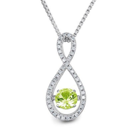 Dancing Genuine Peridot and 0.12 CT. T.W. Diamond Infinity Pendant in Sterling S