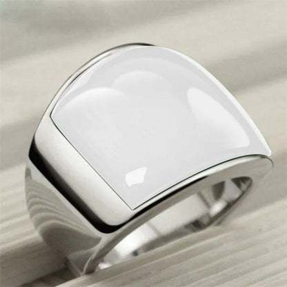 Vintage Men'S Gemstone Ring Stainless Steel Single White Red Opal Rings Jewelry