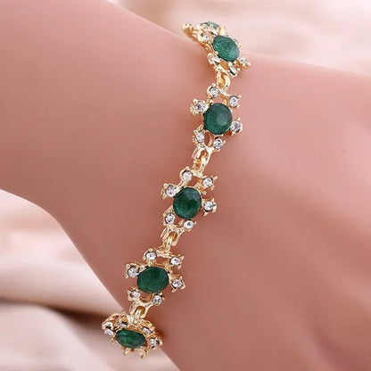 YOHAPP Gold Plated Women Fashion Red Ruby Square Shape Bracelet Jewelry