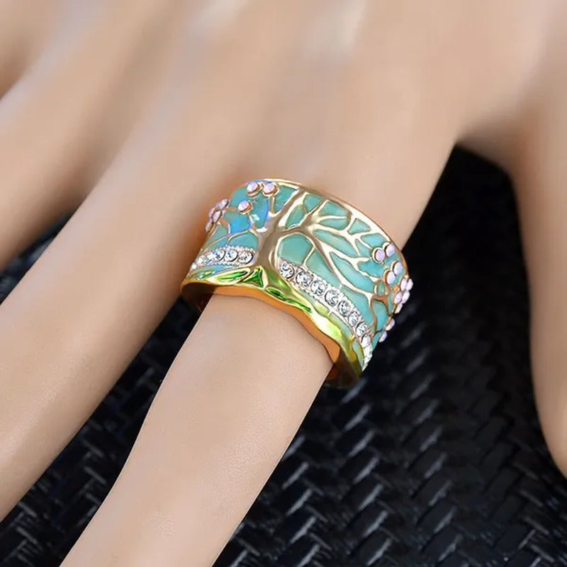 Enamel Wide Ring for Woman Big Rings for Women Vintage Jewelry Gold Ring Pink Op