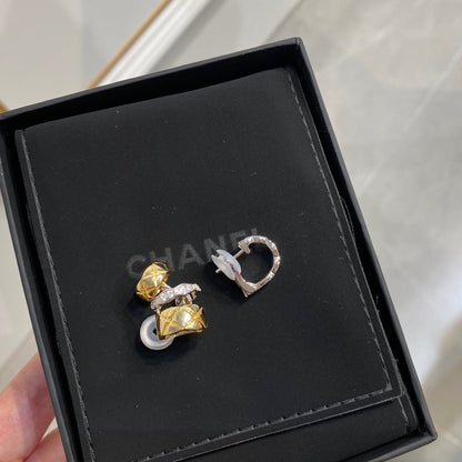 Diamond Check X Letter Asymmetrical Diamond Earrings