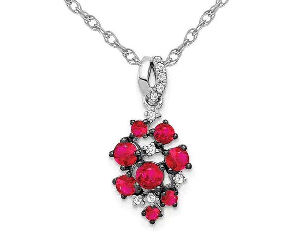 3/4 Carat (Ctw) Ruby Cluster Pendant Necklace in 14K White Gold with Chain