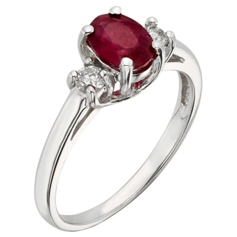 Three Stone Ruby Ring with 0.20 CT. T.W. Diamond Set in 14K Gold