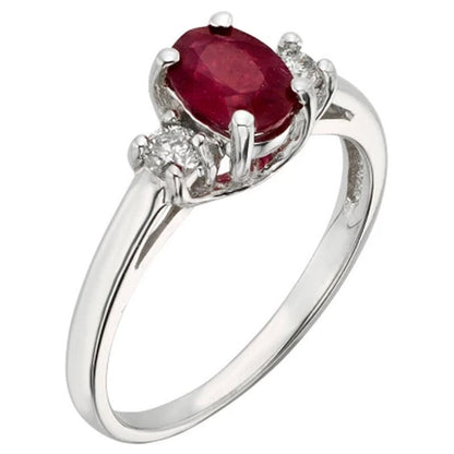 Three Stone Ruby Ring with 0.20 CT. T.W. Diamond Set in 14K Gold