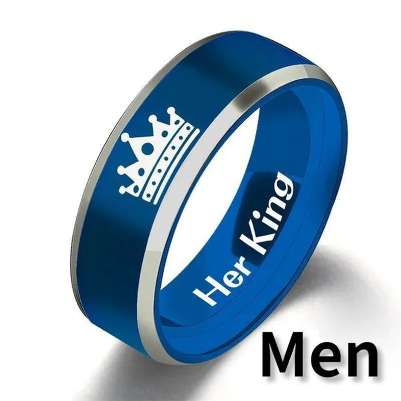 Buy 1 Get 1 Free！！！His Queen Her King Rhinestones Studded Crown Stainless Steel