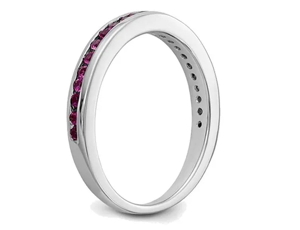 Natural Ruby Semi-Eternity Wedding Band Ring 1/3 Carat (Ctw) in 14K White Gold