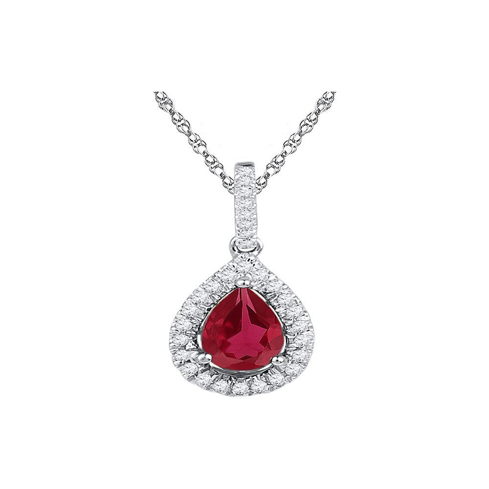 1.75 Carat (Ctw) Lab-Created Ruby Drop Pendant Necklace in 10K White Gold with D
