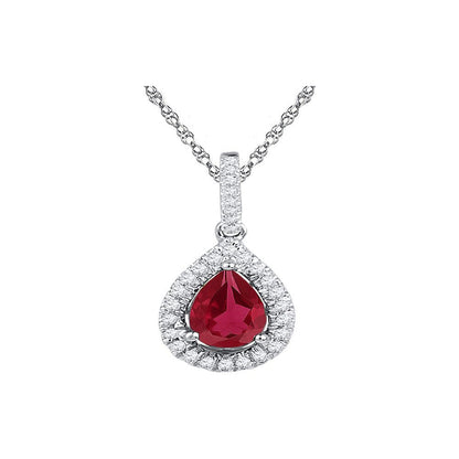 1.75 Carat (Ctw) Lab-Created Ruby Drop Pendant Necklace in 10K White Gold with D