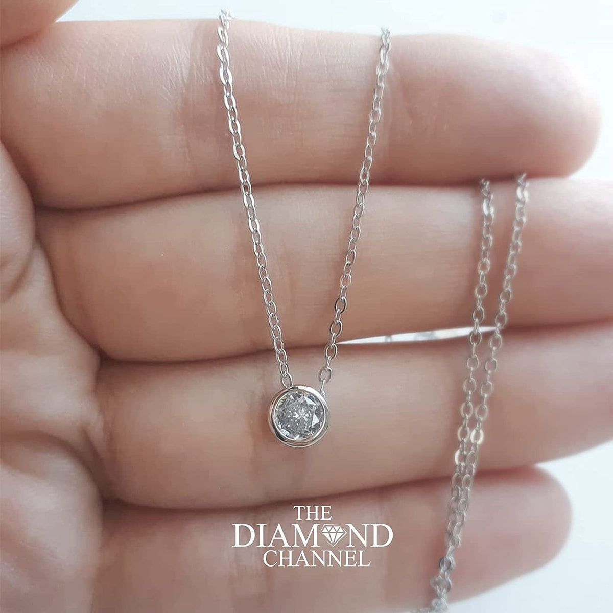 AGS Certified Diamond Necklace for Women Brilliant-Cut Diamond Bezel-Set Necklac