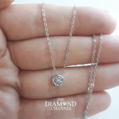 AGS Certified Diamond Necklace for Women Brilliant-Cut Diamond Bezel-Set Necklac