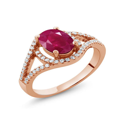 2.31 Ct Oval Red Ruby 18K Rose Gold Plated Silver Ring