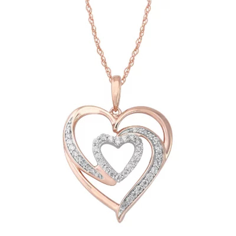 0.20 CT. T.W. Diamond Double Heart Pendant Necklace in Pink Sterling Silver