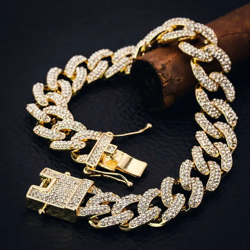 Men'S 14K Gold Plated Miami Cuban Thick Bracelet 9" Fully Cz Box Clip Hip Hop St