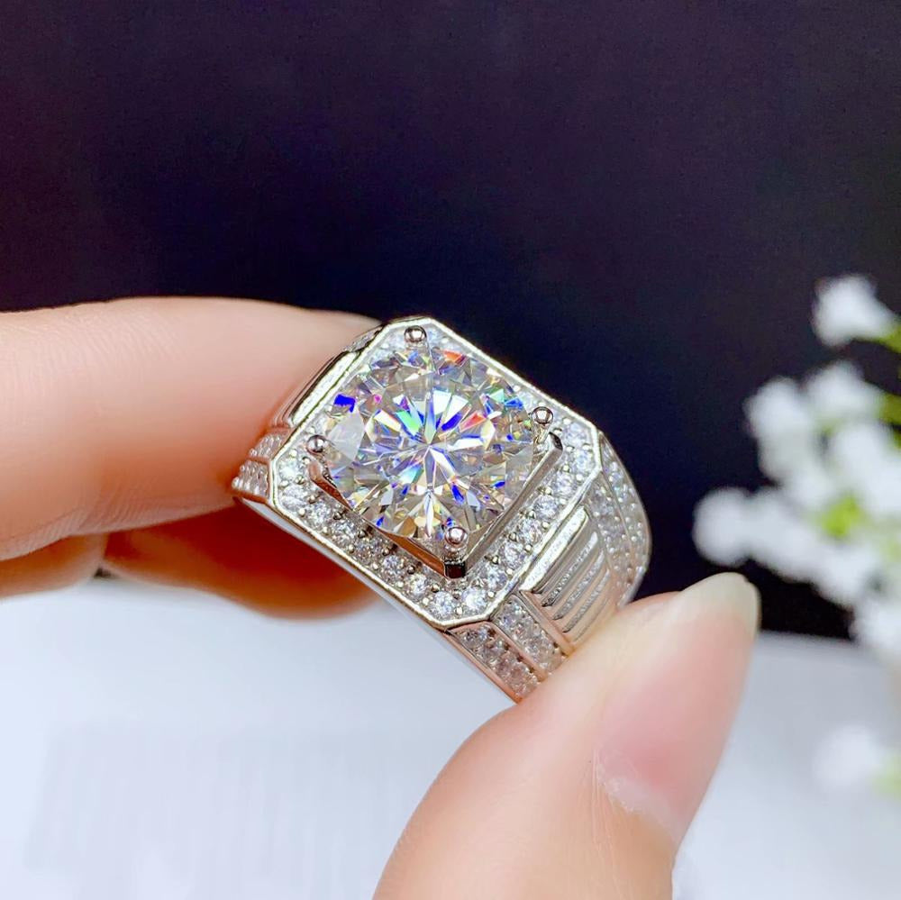 5Ct Moissanite Men'S Ring, 925 Silver, Beautiful Firecolour, Diamond Substitute