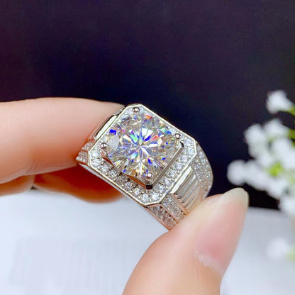 5Ct Moissanite Men'S Ring, 925 Silver, Beautiful Firecolour, Diamond Substitute