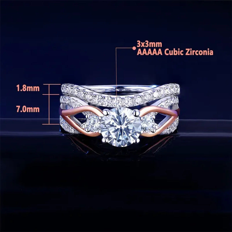 Newshe Solid 925 Sterling Silver Rose Gold Wedding Ring Sets for Women round Cut