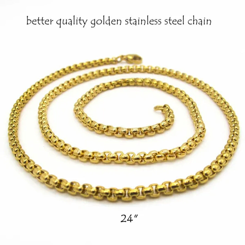 Mens Egyptian Pharaoh Necklace Gold Diamond Stainless Steel Chain Hip Hop