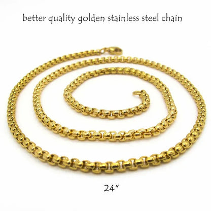 Mens Egyptian Pharaoh Necklace Gold Diamond Stainless Steel Chain Hip Hop