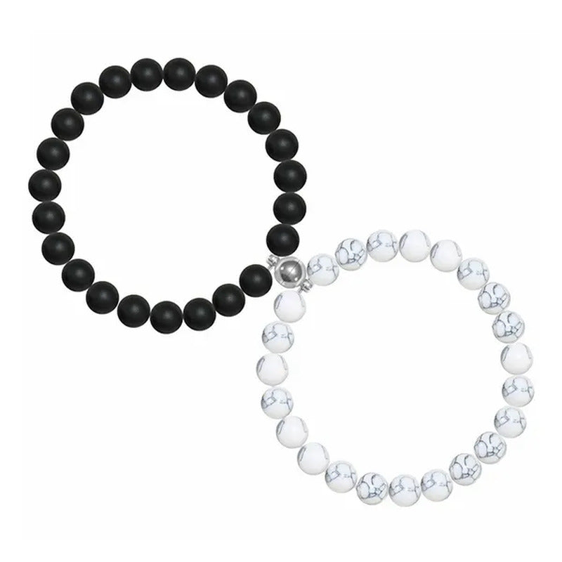 Black Frosted White Turquoise Couple Bracelet Magnet Attraction Beaded Bracelet