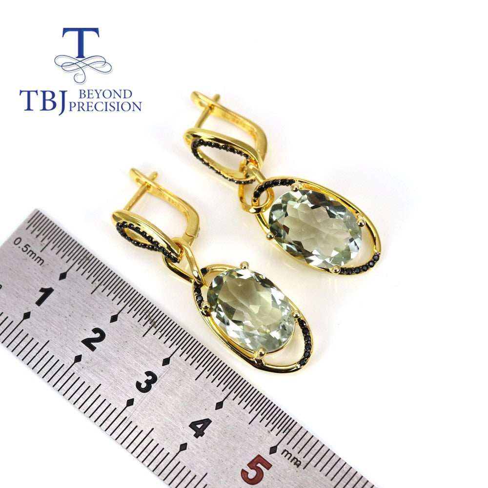 New Natural Green Amethyst Oval 10*14Mm Gemstone Earrings 925 Sterling Silver Si