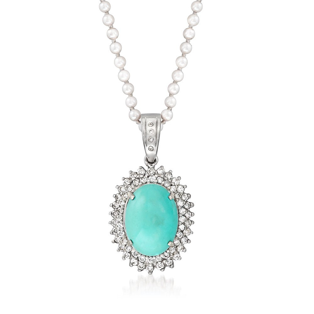 C. 1980 Vintage Turquoise and 1.40 Ct. T.W. Diamond Pendant Necklace with 2.8Mm