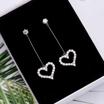 New Exquisite Korean Women'S Fashion Diamond Long Tassel Heart-Shaped Pendant Ea