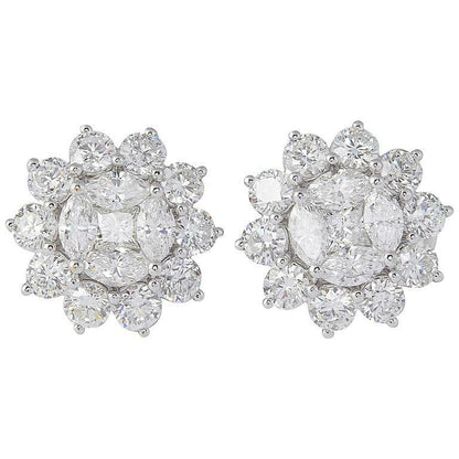 Unique Diamond Illusion 6.13 ct Stud Earrings with Halo Design