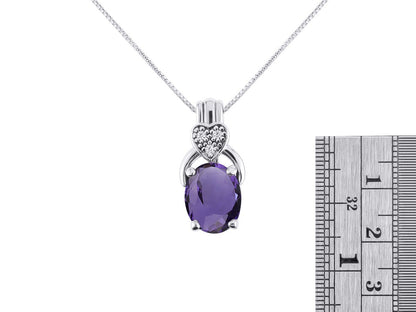 Diamond & Amethyst Pendant Necklace in 14K White Gold with 18" Gold Chain - Febr