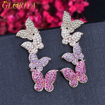 Gloriya Women'S Fashion 925 Sterling Pin Ear Jewelry Micro Pave Colorful CZ Diam