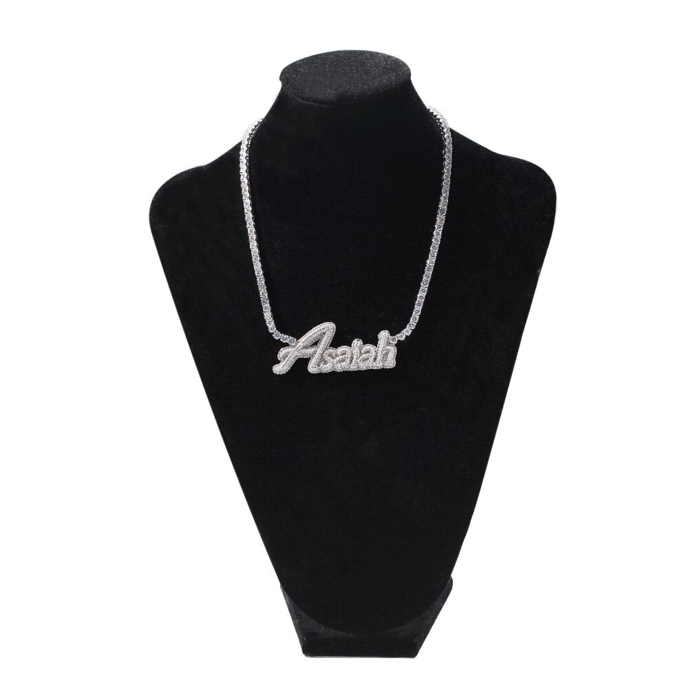 Nameplate Weld Tennis Chain Curise Ice Out Handmade Pendant CZ Tennis Chain Neck